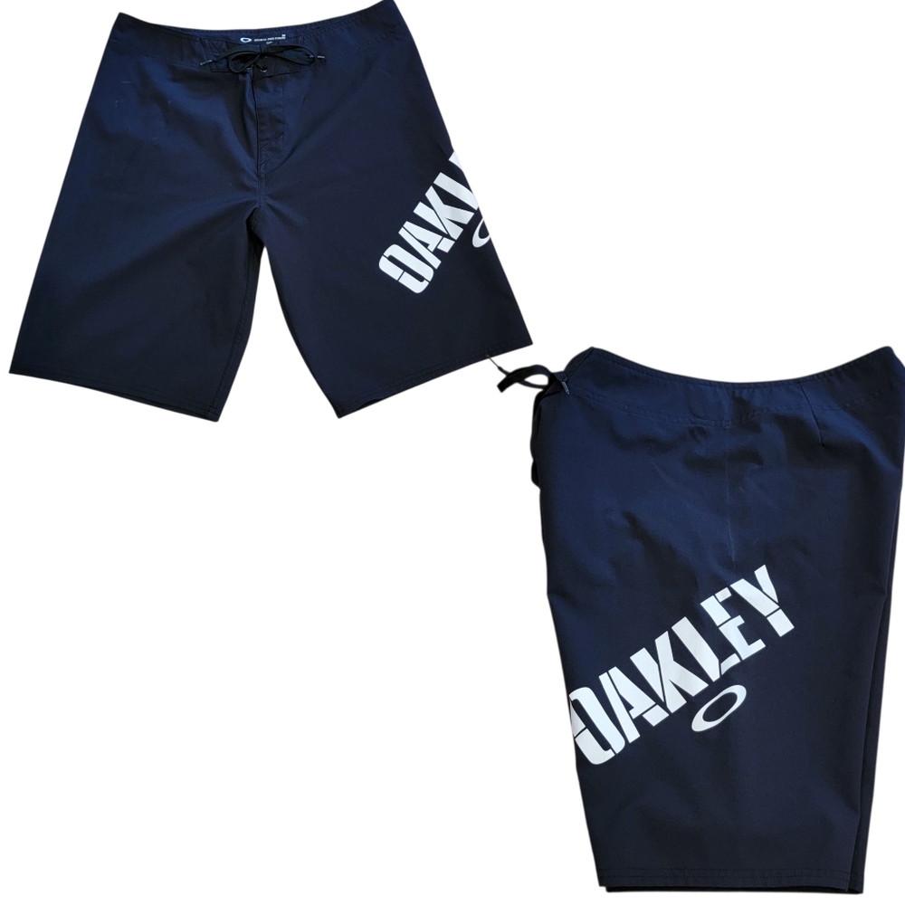 OAKLEY Ellipse 34 Spell Out Boardshorts‎ Swimwear Trunks Black White